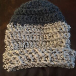 Handmade children’s new crochet hat in oatmeal and blue